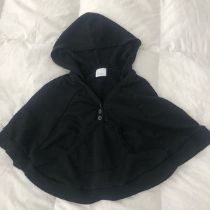 Black short hooded pancho